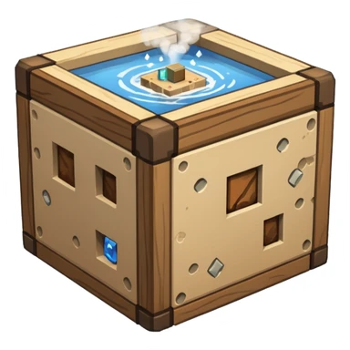 crafting table with tools, stone, wood, glass, sand, steam, water... like a minecraft style cube crafting table 100% like a minecraft table crafting sticker
