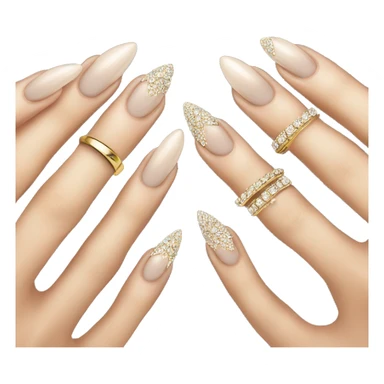 Classy almond French tip nails with gold and diamond rings  sticker