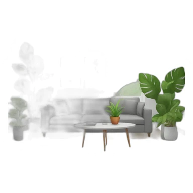 White living room with plants and a grey sofa sticker