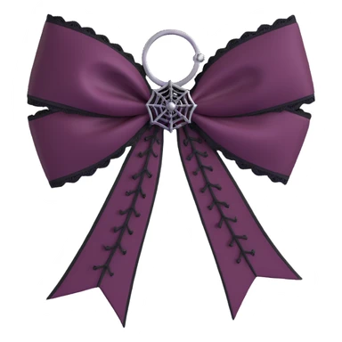 gothic bow, dark wine satin, black lace trim, silver spiderweb charm, moody and elegant sticker
