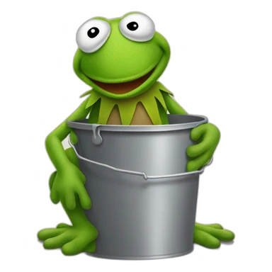 Sad Kermit, sitting on the ground against a wall, holding a bucket in his hands with tears flowing into the bucket  sticker