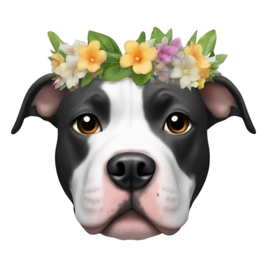 Black and white Pitbull with floral crown sticker