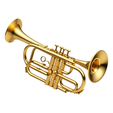 Cinematic Realistic Trumpet, polished brass with warm golden reflections, intricate valve details subtly highlighted, soft hands pressing the keys, glowing with bold and triumphant musical energy. sticker