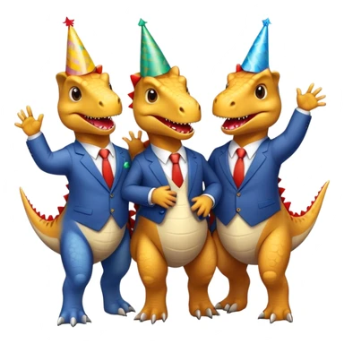 three office dinosaurs in office suits celebrating birthday sticker