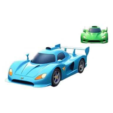 A busy coastal highway with cute fast-moving racing cars with active aero canards surrounded by green fields and distant mountains under a starry night sky sticker