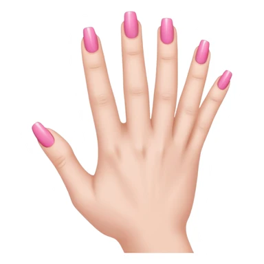  pink  close-up of a human hand with exactly five fingers, beautifully manicured nails, glossy pink nail polish, elegant nail shape, soft lighting, realistic style, isolated on transparent background" sticker