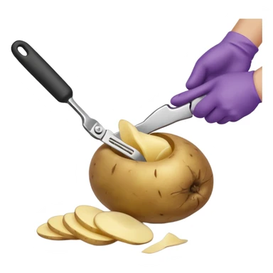 hand peeling a potato with a small kitchen peeler, potato skin curling off, simple white background, realistic textures, clean and bright, fun expressive design



 sticker