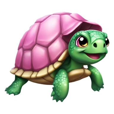 cute turtle, with a green sparkly shell, a small bow pink bow on its head sticker