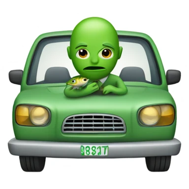 Green Person with a fish head driving  sticker