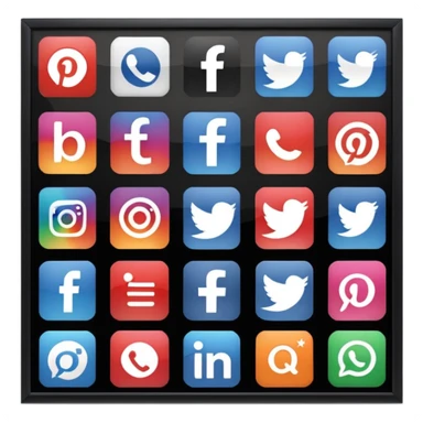 Socail media sauare emoji style icons 
Creat the quadrant with the logos of FB, X, Trustpilot, Instagram, Youtube, Linkedineach icon is ther only ones, asme size, only icons of the social media that I mentioned sticker