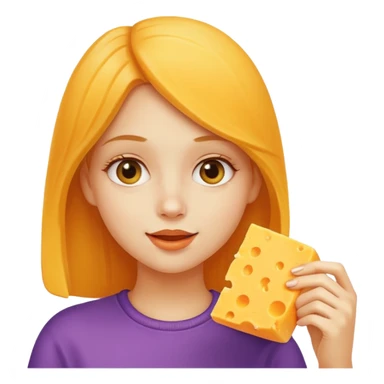 A girl eating cheese sticker