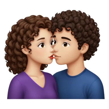 A girl with curly hair and a boy with darck hair kiss sticker