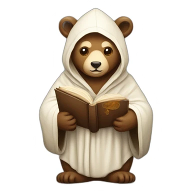 Bear monk in hooded robe and with old book sticker