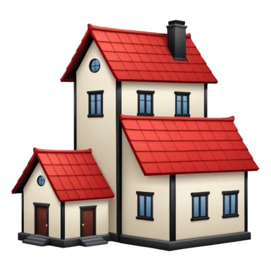 a house with Tall crooked building with red roof.

 sticker