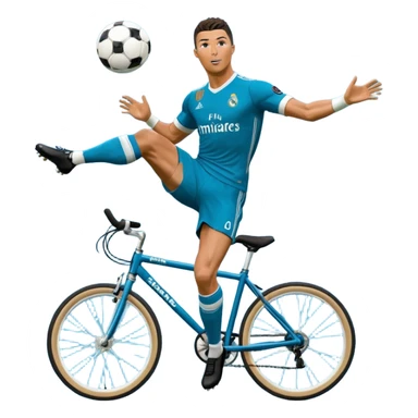 Ronaldo doing a bicycle kick with football in mid air While wearing a Retro blue Real madrid kit and yes i want it to be exactly the same as he Scored it in 2018 vs Juventus  sticker