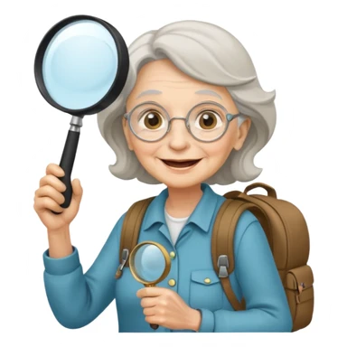 scout old woman backpack and magnifying glass, voyarer sticker