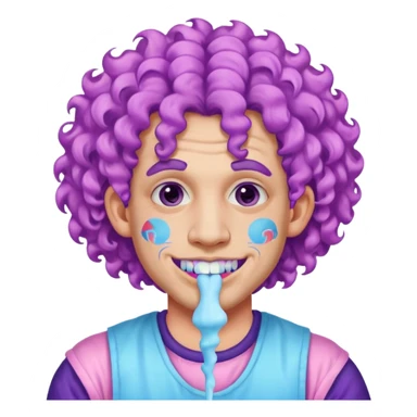 very colorful puffy violet curly haired man made out of cotton candy wearing teeth-braces and excessive face tattoos just face  sticker