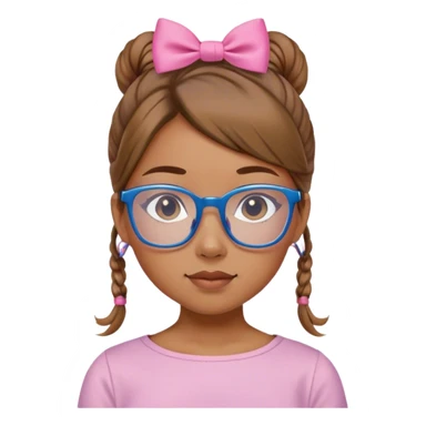 A caramel girl with a ponytail and pink bow blue glasses and a cute sage square neck shirt sticker