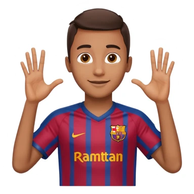 Lamine Yamal making a heart gesture with his hands, 2025 Barcelona kit, iOS style emoji, HD, precise, cheerful expression sticker