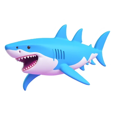3D cartoon style emoji of a shark with a video game look, the shark is shaking as if in a glitch effect, fun and energetic sticker