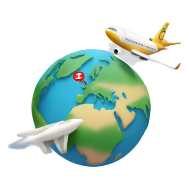 Create an emoji of a world tour, aeroplane flying on the top of the world and the destination mark is pointing towards italy  sticker