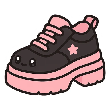 BLACKPINK-inspired gothic shoes, no hearts, black and pink, cute and stylish, kawaii style, chunky sneakers with star accents, no socks sticker