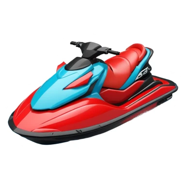 jet ski (red black and white all in the same amount. maybe a red a bit more dominant) on the sea. show the sea under the jet ski - blue with turquoise. no sky - white background instead. DO NOT REMOVE THE SEA AND THE WHITE WHEN FINALIZING!  NO ONE IS ON THE JET SKI  sticker