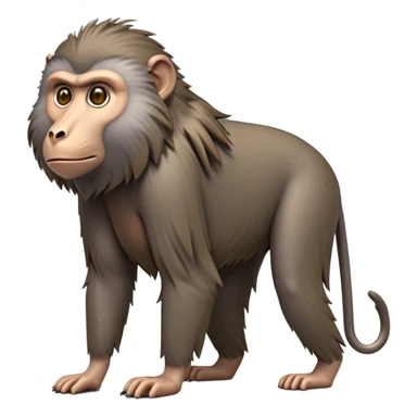 cinematic-hairy top half baboon-full-body-standing on all fours-emoji,-head-tilted-dramatically,-thick-grey-and-brown-fur,-simplified-yet-realistic-focused-features,-highly-detailed,-glowing-with-an-almost-sarcastic-glow expressive eyes, hairy mane sticker