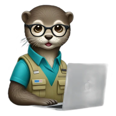 female vet otter with glasses use a macbook sticker