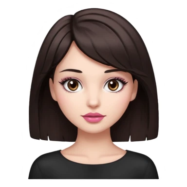 my hair is dark brown almost black, reaching my waist. the haircut is wolfcut, pretty lasher hut not thick. slightly pink lips. sticker