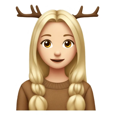 blushing blonde reindeer girl long straight hair and antlers with cute dots brown sweater  sticker