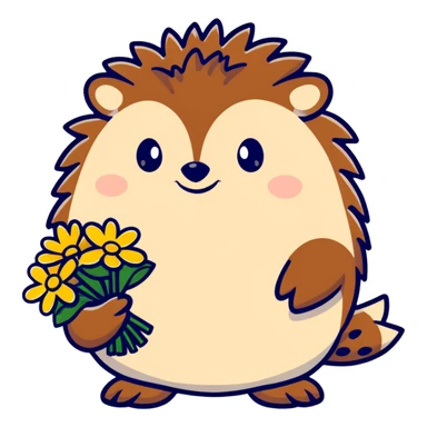 hedgehog holding a bouquet of daisy flowers sticker