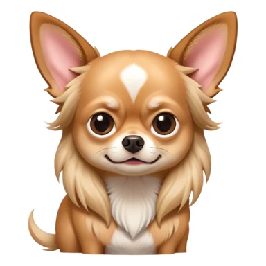 Cinematic Meme-Worthy Grumpy Long Haired Fawn Chihuahua Portrait Emoji, Head held high but eyes filled with dramatic disappointment, smooth long fawn hair cascading elegantly, deeply furrowed brow forming an unmistakable scowl, floppy ears slightly angled back in disapproval, piercing dark eyes glaring with pure exasperation, Simplified yet hilariously over-exaggerated features, highly detailed, glowing with an aura of supreme annoyance, high shine, exhausted yet judgmental, stylized with an almost regal pettiness, bright but brooding, soft glowing outline, capturing the essence of a companion that has seen it all and is thoroughly unimpressed, so meme-worthy it feels like it could instantly become the next viral sensation of grumpiness! sticker