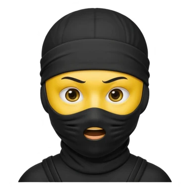 ninja face emoji, simple style, yellow color, black headband, black mask fully covering mouth, mouth hidden, minimal details, big round eyes, no skin color, no cup shape sticker