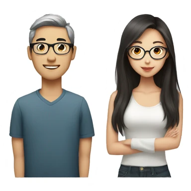 Asian boyfriend with glasses and Asian girlfriend with long hair without glasses sticker