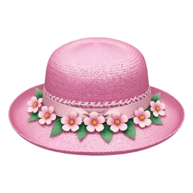 A pastel pink and white Sakura straw hat with Sakura flower sticker
