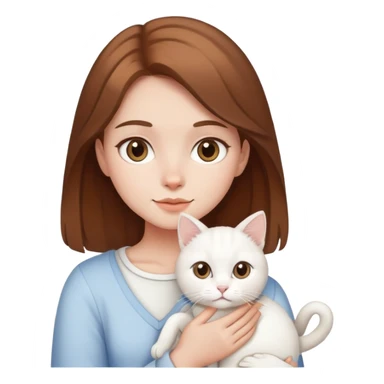 Brown-haired girl holding a white cat sticker