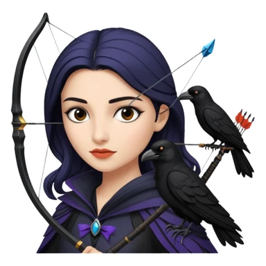 Alysanne Blackwood from Game of Thrones. She is known as black aly and is the Wife of Cregan Stark. I have her looking like Hande Erçel. Show her with a raven and a bow and arrow sticker