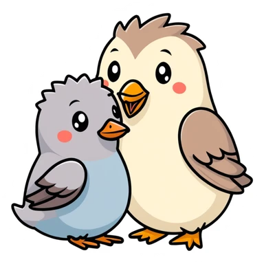 a pigeon and a hedgehog hugging, cartoonish sticker style sticker