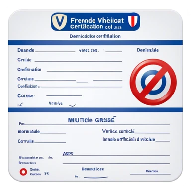 do I without the words The image shows a French vehicle registration form called "Demande de Certificat d'Immatriculation d'un Véhicule" or "Carte Grise." It is used to register a vehicle in France. The form includes sections for vehicle details, applicant information, residence, technical characteristics, additional information, and signature. It must be accurately completed to avoid delays in processing. sticker