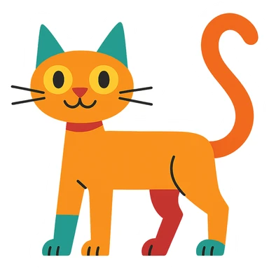 quirky cat with a long tail, standing, fun and whimsical style sticker
