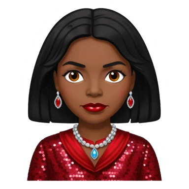 Marian Anderson with black hair, dark red sequin outfit sticker
