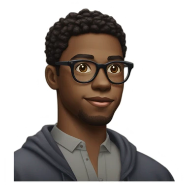 Young light skin chardwick boseman with in round glasses and a noticeable goatte sticker