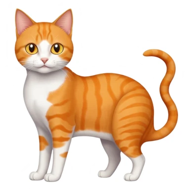 full body orange domestic shorthair slim cat with yellow/orange eyes paw being white and the other being half sticker