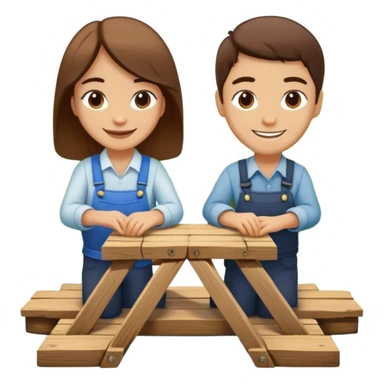 Two people working together on a small bridge, metaphor for building trust sticker