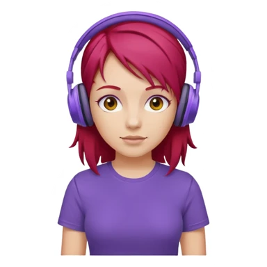 girl with purple headphones and tshirt red hair sticker