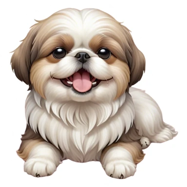 Cinematic Cute Yawning Shih Tzu Portrait Emoji, Head gently tilted with an irresistibly cute yawn and sleepy, half-closed eyes, showcasing a luxurious, fluffy fur in gentle pastel tones, simplified yet endearingly detailed, glowing with a soft, drowsy radiance, high shine, exuding tender, sleepy charm, styled with a delicate, soft glowing outline, capturing the essence of a Shih Tzu caught in a moment of adorable, sleepy bliss! sticker
