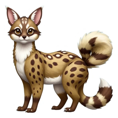 Colorful dark realistic chocolate-brown tropical beige fur glorious divine exotic cute cool beautiful shiny beautiful fantasy-Furret-Eevee-caracal-civet-genet-sergal-vernid-Cacomistle-oncilla-animal-Fakémon-hybrid-fursona with white deer-spots pattern markings (full body) sticker