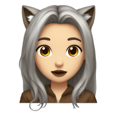  girl brown long hair lipstick wolf ears  sticker