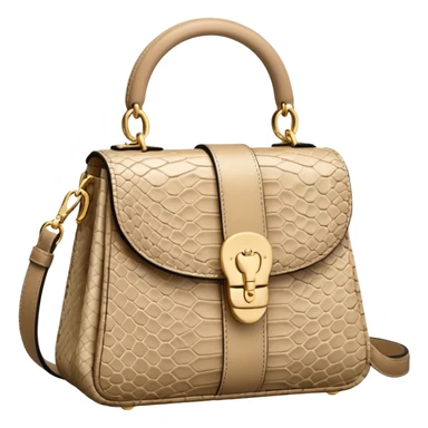 Hyperrealistic, mirco-detailed,   JACQUEMUS
Beige 'The Bambino' Bag, Snake-embossed goatskin shoulder bag. Isolated, rendering,  sticker